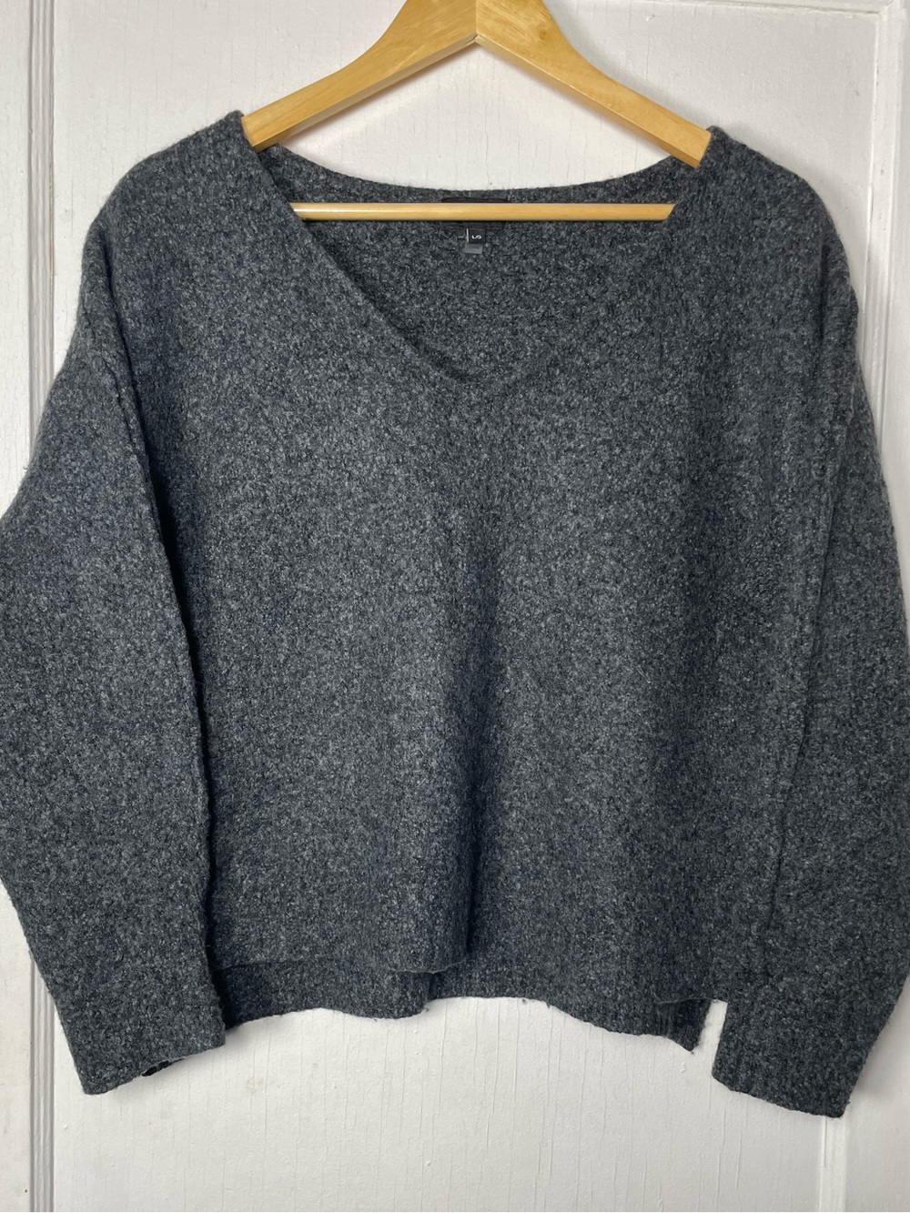 LINE Merino Wool Cashmere Sweater L Charcoal Gray Relaxed Boxy Knit Fall Cozy - Picture 1 of 7